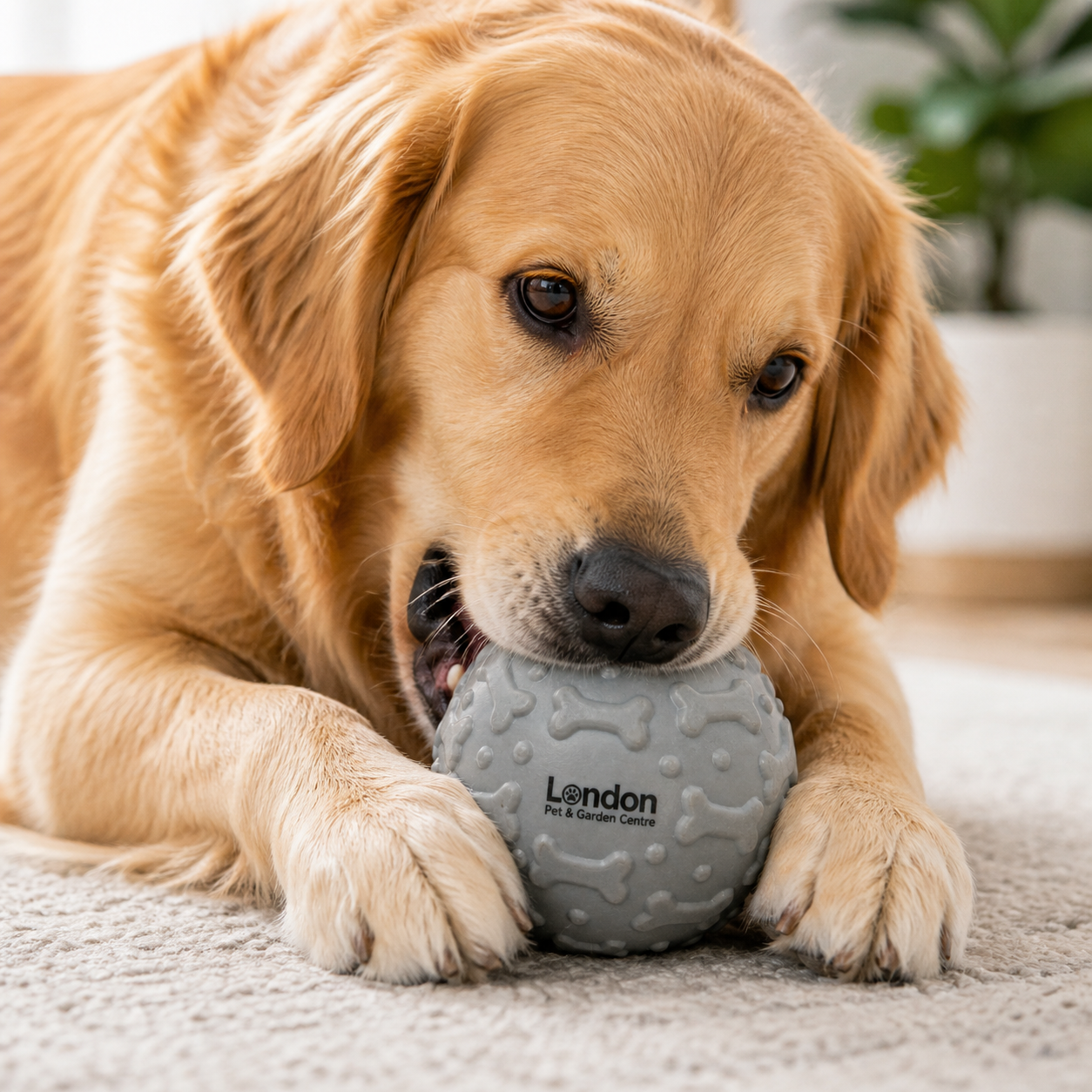 Durable Rubber Dog Chew Ball with Bone Texture | Non-Toxic Interactive Pet Toy | London Pet & Garden Centre - Image 5