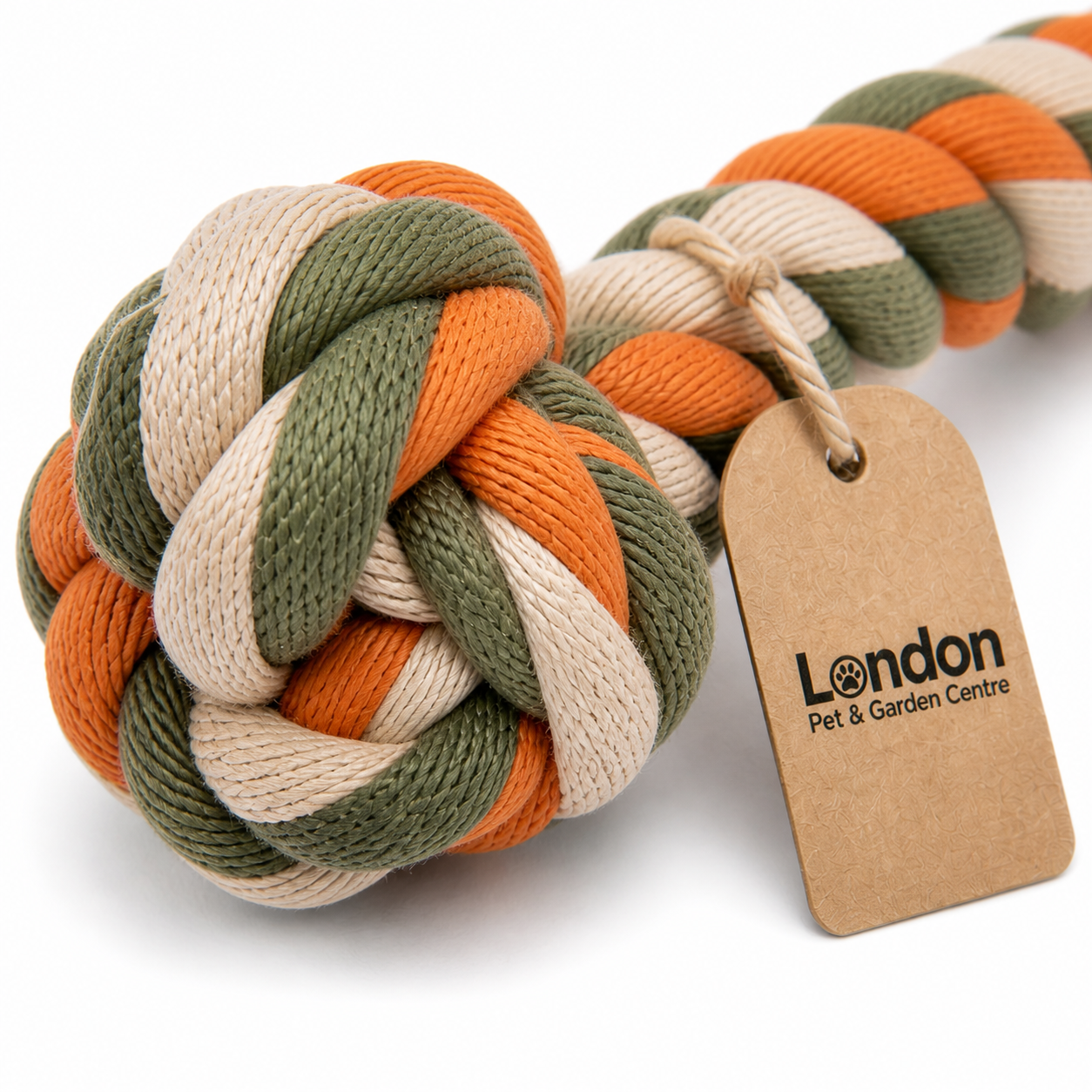 Durable Braided Rope Tug Dog Toy with Knots | Cotton Chew Toy for Dental Cleaning | London Pet & Garden Centre - Image 3