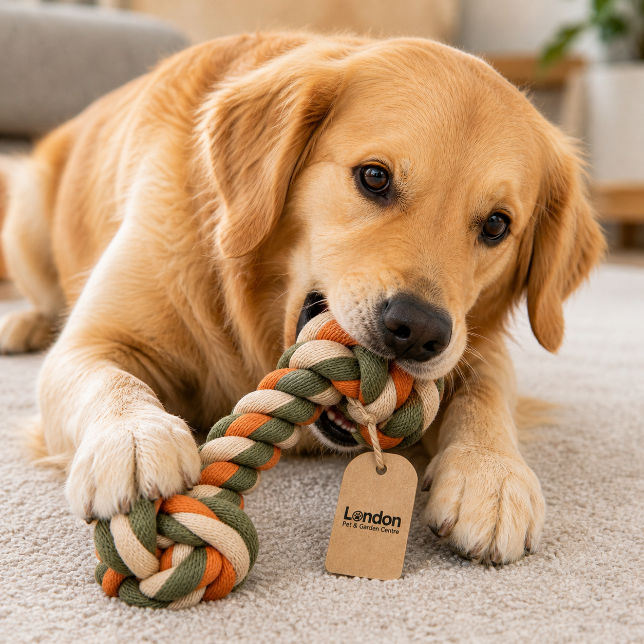 Durable Braided Rope Tug Dog Toy with Knots | Cotton Chew Toy for Dental Cleaning | London Pet & Garden Centre - Image 5